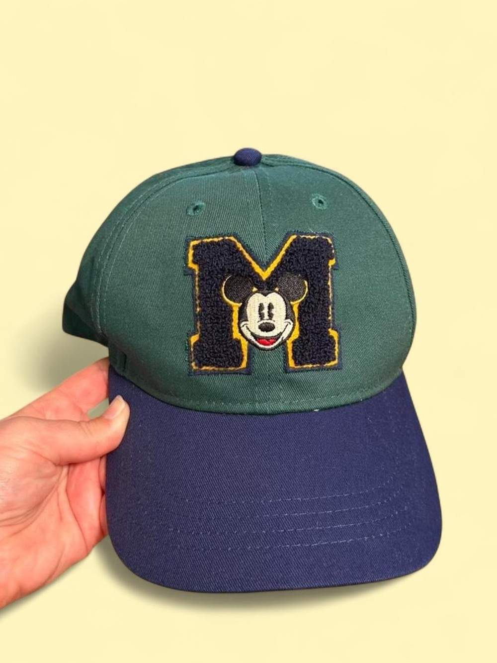Disney Vintage Inspired Green and Navy Mickey M Embroidered Baseball Cap